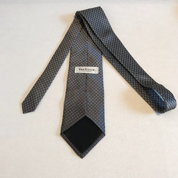 Van Heusen Grey Patterned 100% Silk Men's Tie - Picture 3 of 6